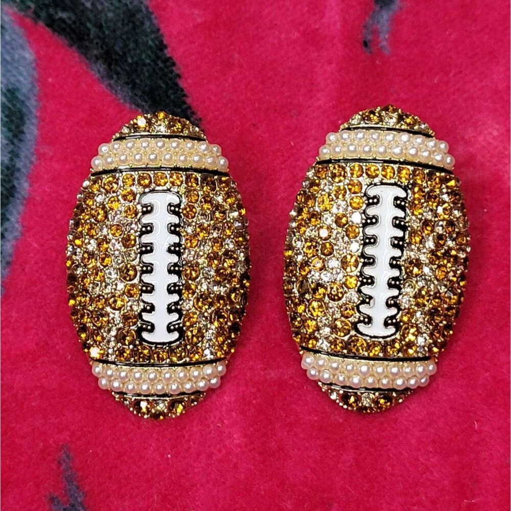 NEW Football Rhinestone Stud Earrings